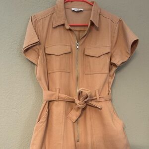 Tan Short Sleeve Jumpsuit with Belt